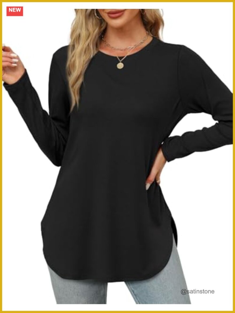 Womens Long Sleeve Tunic Top Side Split Casual Loose Fit